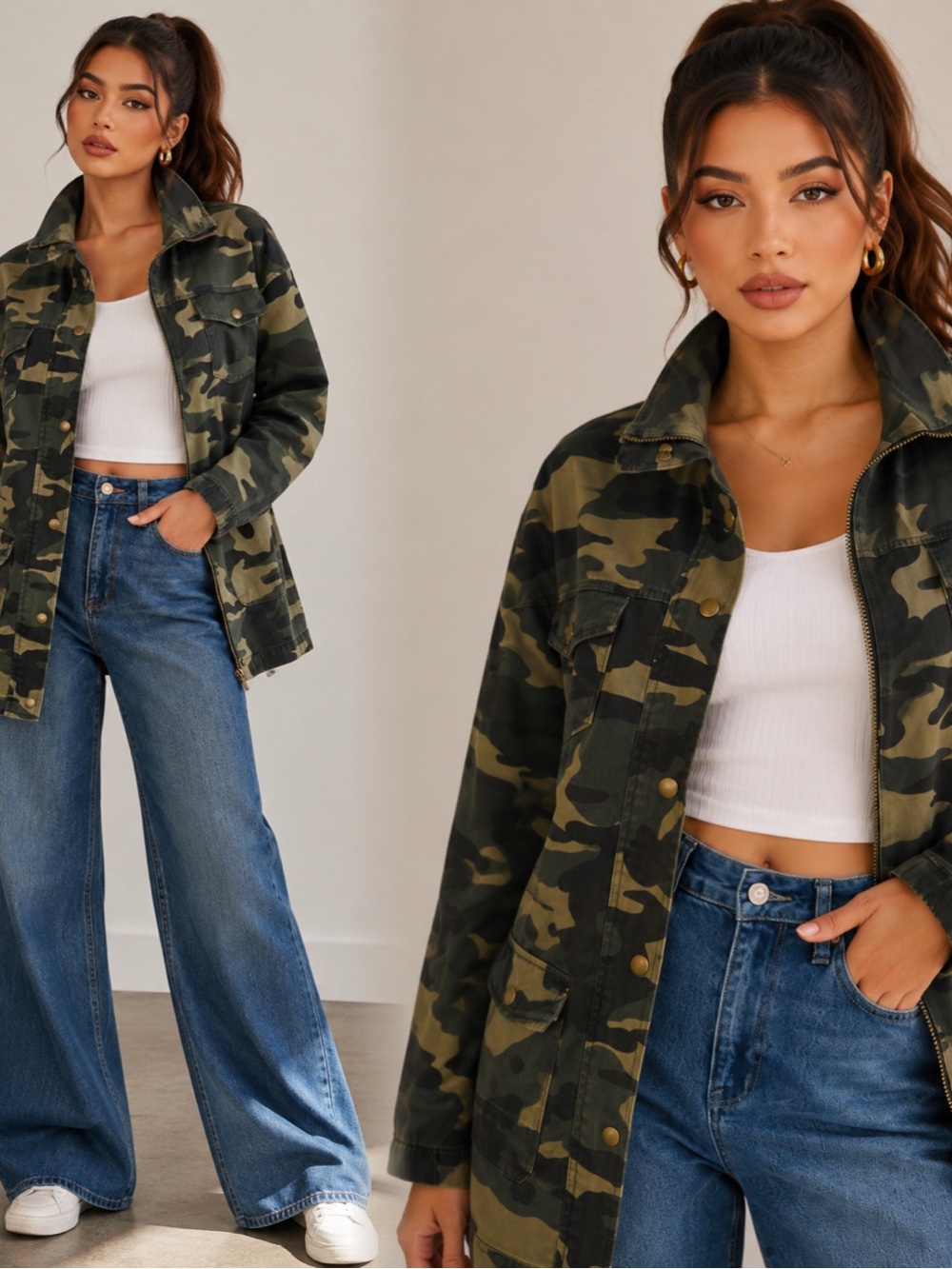 Camouflage Women's Zip and Button Down Jacket